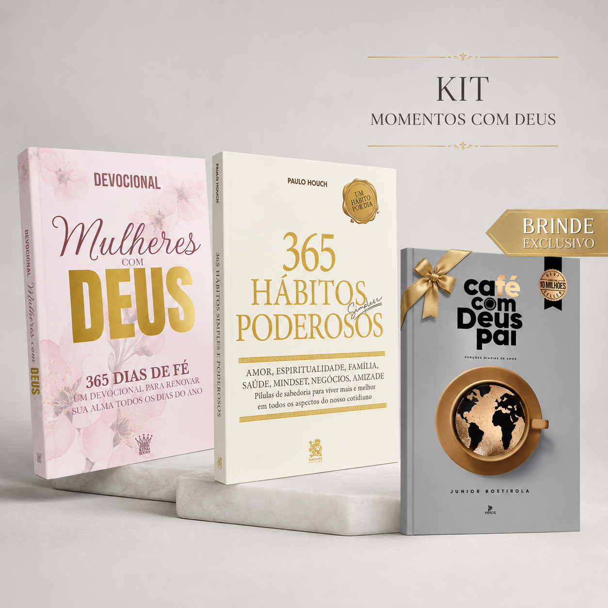 Kit Momentos com Deus — 365 Hábitos, Devocional Mulheres com Deus e Café com Deus Pai